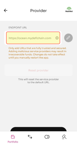 Provider menu to change the ocean infrastructure