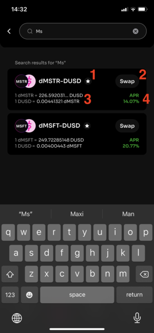 List of pools on the Dex - search result for "Ms"