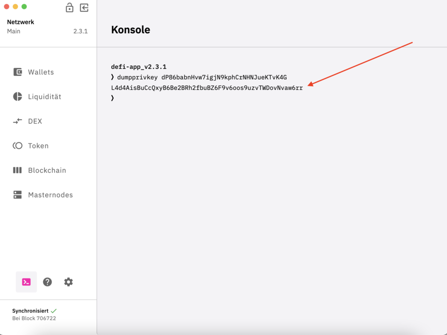 The private key is displayed.